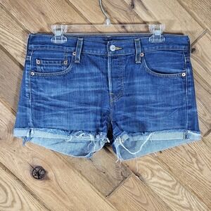 Levi's 501 Button Fly Denim Shorts Womens 28? Raw Hem Medium Wash Blue